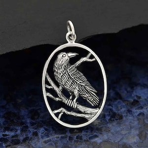 Sterling Silver Raven Charm -  Spiritual, Holiday, Gothic Charm, Spiritual Charm, Gift for Him, Moon Pendant, Halloween, Norse, Raven Moon