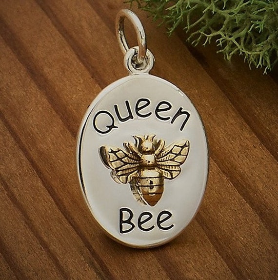 925 Sterling Silver Queen Bee Charm Bead - Antique Silver Honey Bee Charm For Bracelets & Necklaces, ~12x9mm