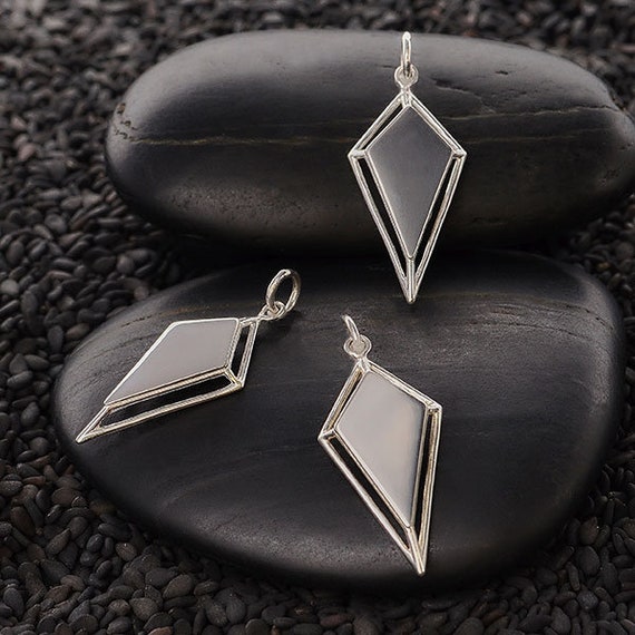 Kite Diamond Shape Pendant Sterling Silver Large Kite Charm