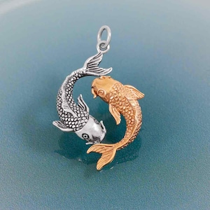 Koi Pendant - Sterling Silver Double Koi Charm, Gold Koi Charm, Good Fortune Charm, Koi Fish Charm, Symbolic Charms, Lucky Fish Charm