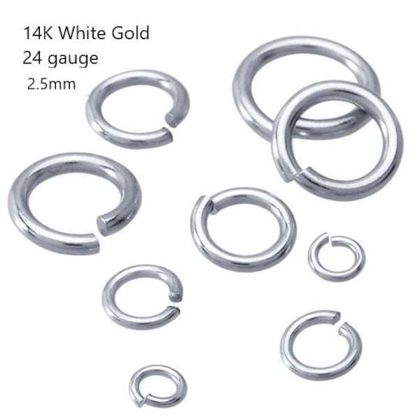 2.5mm 24g 14K White Gold Jump Ring - Solid Gold Tiny Round Jumpring, Jewelry Making, Circle, Eternity Rings, Bulk Pricing, Necklace Closure
