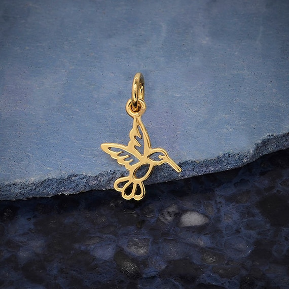 Tiny Hummingbird Charm 14K Gold Over Sterling Silver Bird Charm