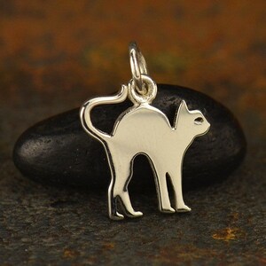 Cat Charm - Sterling Silver Cat Silhouette Charm - Animal Charms, Necklace Ideas, Halloween, Spooky, Silver Charms, Nighttime, Earring Ideas