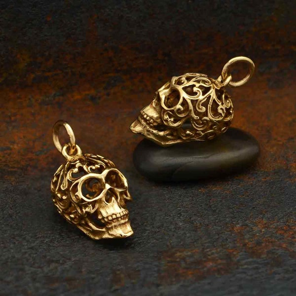 Sugar Skull Charm - Gold Skull Pendant, Morbid, Pirate Charm, Spiritual, Symbolic, Gothic Charm, Bracelet Ideas, Gift For Dad, Death Heads