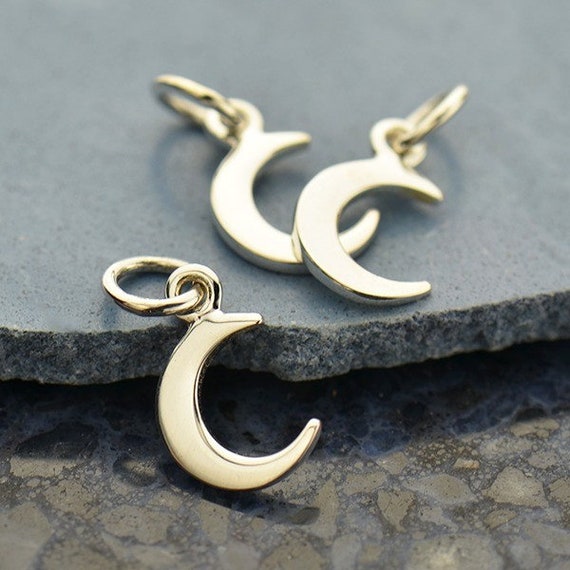 Jewelry Supplies Sterling Silver Crescent Moon Charm Pure Silver Tribal Crescent Moon Pendant