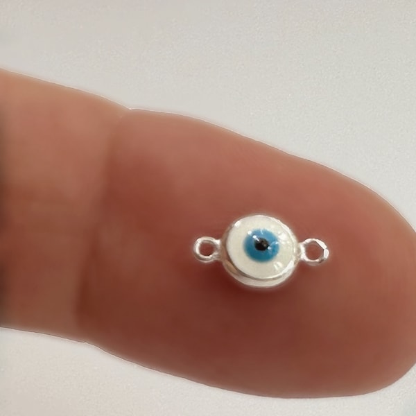 Evil Eye Connector - Sterling Silver Tiny Eye, Blue Eye, Lucky Eye 2 Loop Charm, Luck Eye, Evil Eye Charm, Protection Eyes, 2 Loop Connector