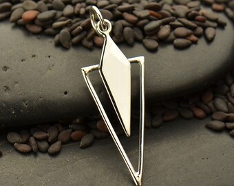 Diamond Pendant - Sterling Silver Diamond and Triangle Pendant - Geometric Pendants, Earring Ideas, Confidence Charms, Jewelry Supplies