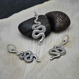 Snake - Sterling Silver Ouroboros Charm - 22x9mm Snake, Tiny Charm, Symbolic Charm, Power, Strength, Nature, Snakes, Yoga Jewelry