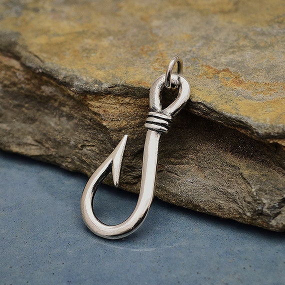 Fish Hook Fishing Charm 28x10mm, Sterling Silver Fish Hook Ocean Nautical,  Fishing, Outdoor Charms, Coiled Hook, Bracelet Hook, Unisex 