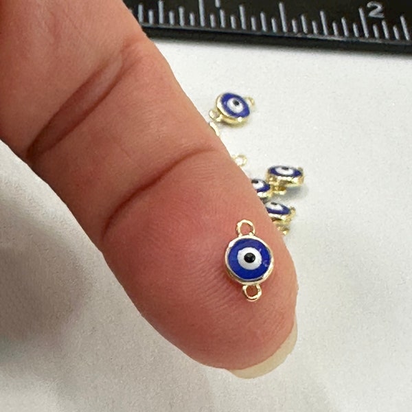 Evil Eye Connector - Sterling Silver Tiny Eye, Gold Filled Eye, Lucky Eye 2 Loop Charm, Permanent Jewelry, Protection, Blue Eye Connector