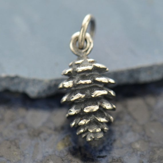 Sterling Silver 3D Small Pine Cone Dangle Charm Bead For Bead Charm Bracelet From Pine Tree