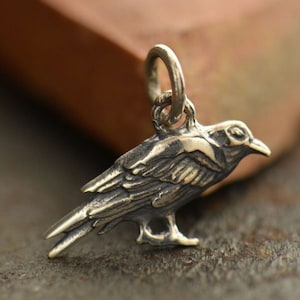 Sterling Silver Raven Charm -  Spiritual, Holiday, Gothic Charm, Spiritual Charm, Gift for Him, Moon Pendant, Halloween, Norse, Raven Moon