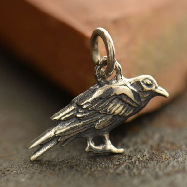 Sterling Silver Raven Charm -  Spiritual, Holiday, Gothic Charm, Spiritual Charm, Gift for Him, Moon Pendant, Halloween, Norse, Raven Moon