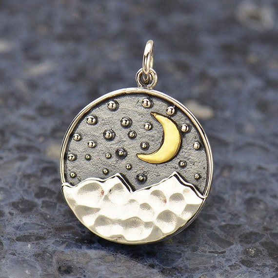Sterling Silver Mountain/Gold Moon Necklace Sterling Silver Mountain/Gold Moon Necklace