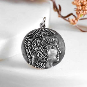 Sterling Silver Goddess Athena Coin Pendant - Talisman Charms, Greek Mythology Pendant, Greek Goddess, Coin Pendant, Goddess Charm, History