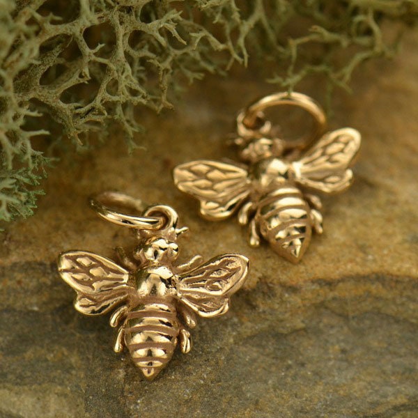 Bee - Small Bee Charm - Golden Bronze Bee Pendant, Honeybee Charms, Bumblebee, Bee Keeper, Bee Jewelry, Honeycomb Bee, Honeybee Charm