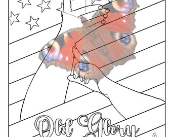 Ausmalbild - USA Flagge, ASL Zeichen für Flagge. Amerikanische Flagge mit Gebärdensprache. 4. Juli, Volksgedenktag, kriegerischer Tag, Flaggen-Tag. Druckbar