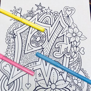 Love tangle coloring page with ASL I love you, hearts, flowers, and stars, printable