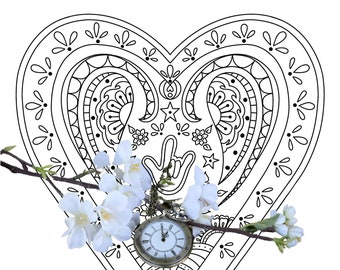 ASL “Ich liebe dich” Herz Mandala, druckbare Ausmalseite um deine Liebe in Gebärdensprache zu teilen