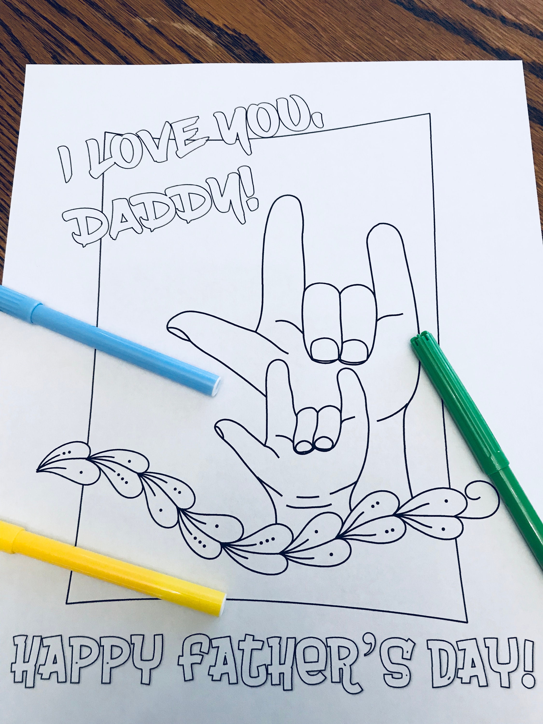 happy father s day coloring page with asl i love etsy