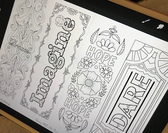 Inspirierende Lesezeichen zum Ausmalen: Dream, Imagine, Hope und Dare – zum Ausdrucken