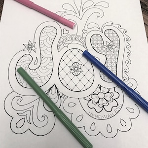 Coloring page, JOY. &quot;The joy of the Lord is my strength&quot; is an affirmation of faith that is illustrated in this hand-drawn printable
