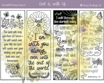 NEW 2026 Bible bookmarks to color--God Is With Us. Also great for Bible journaling! Printable download of 4 bookmarks.
