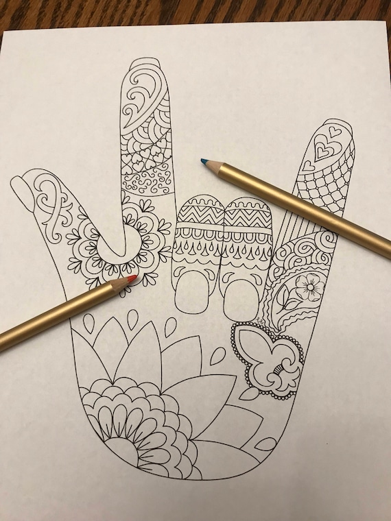 Coloring Page I Love You Sign Language Zentangle Etsy Coloring Page I Love You Sign Language Zentangle Etsy