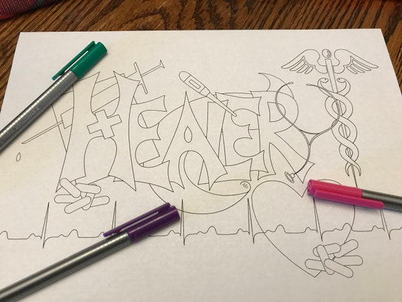Coloring Page Healer Hand Lettered And Illustrated For Health Care Providers Honor Someone Who Always Cares For Others