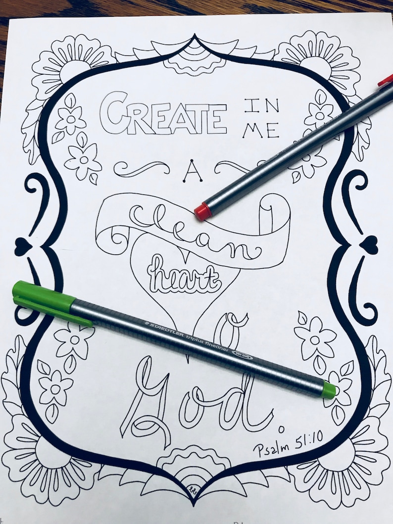 Coloring page Create in Me a Clean Heart O God | Etsy