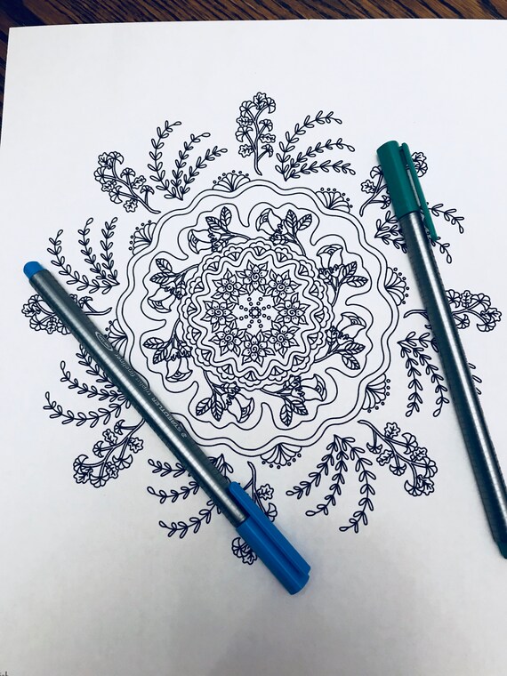 Coloring Page Rose Mandala Printable Etsy