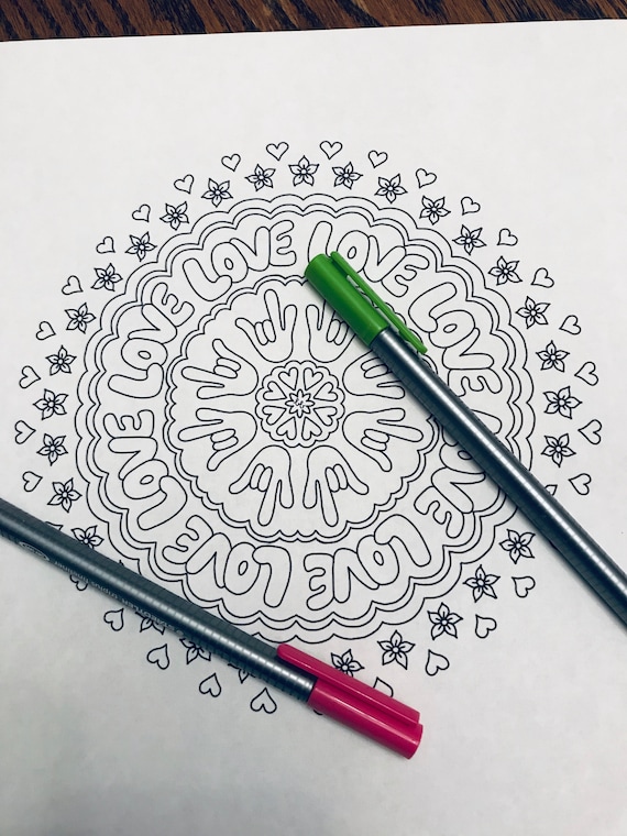 coloring page asl love mandala printable etsy