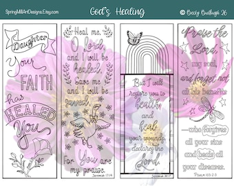 Bibel Lesezeichen zum Ausmalen - Schriftstellen über Gottes Heilung. Großartig für das Journaling in der Bibel! Druckbare Datei. Neu!