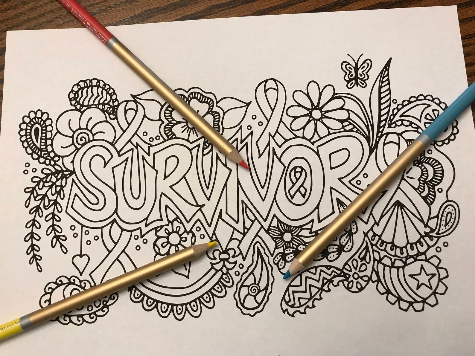 Survivor Coloring Page With Awareness Ribbons, Printable Download - Etsy