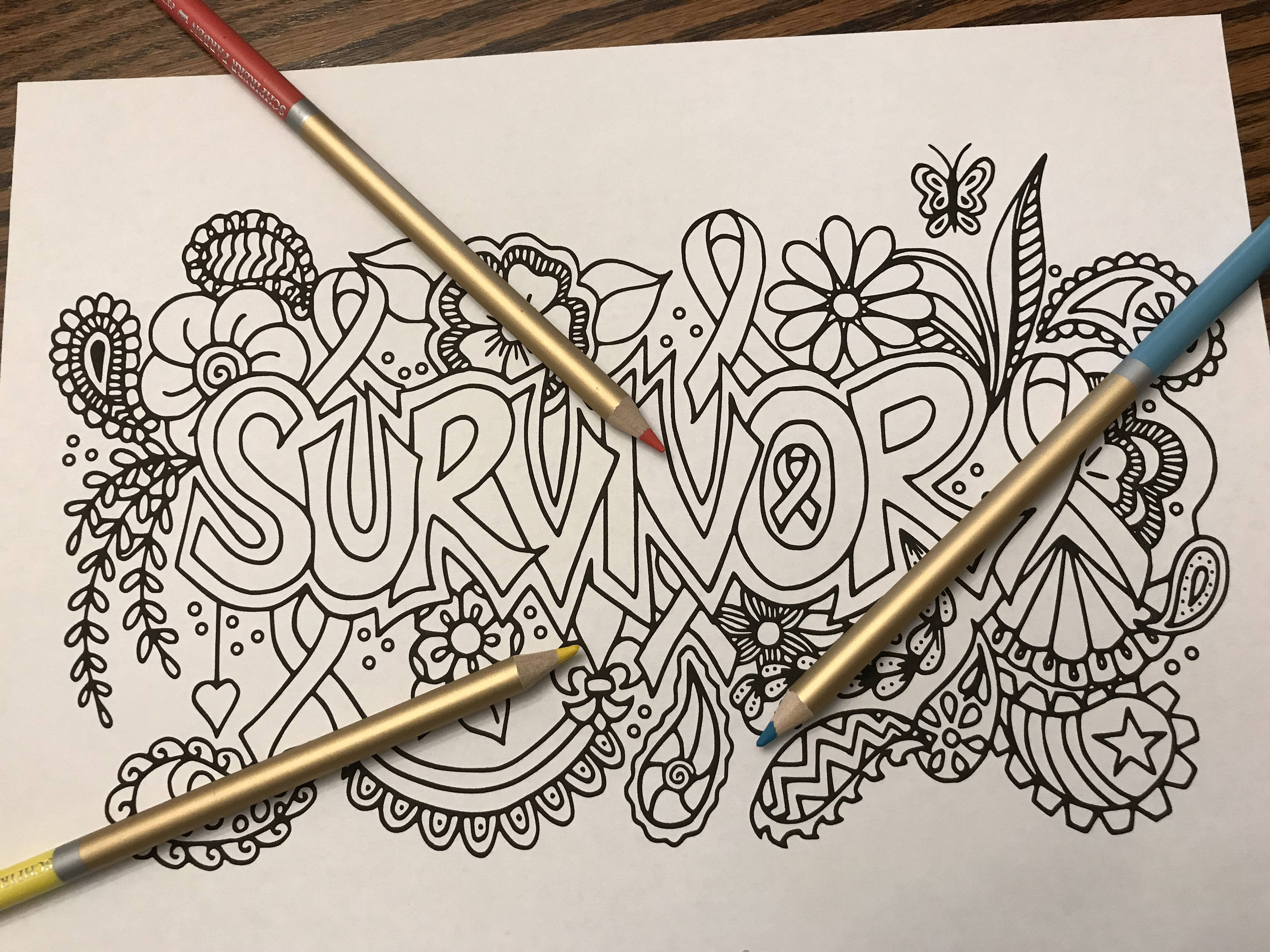 Survivor Coloring Page With Awareness Ribbons, Printable Download - Etsy
