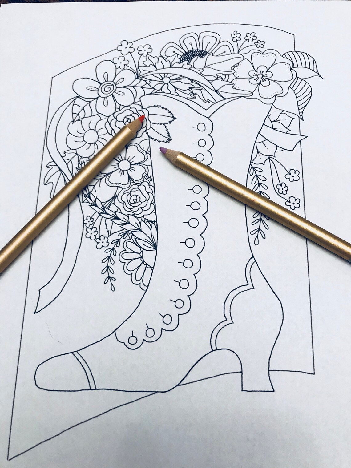 Coloring Page Victorian Lady's Shoe With Flowers | Etsy Canada