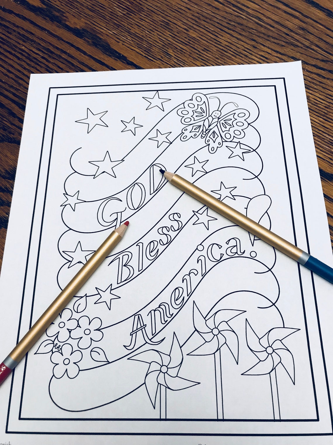 Coloring Page God Bless America With Stylized Stars and - Etsy