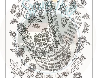 Love Never Fails Schriftausmalseite in ASL Ich liebe dich unterzeichnen. I Korinther 13: 4-8 „Liebe ist ...“ druckbarer Vers in Handform geschrieben.