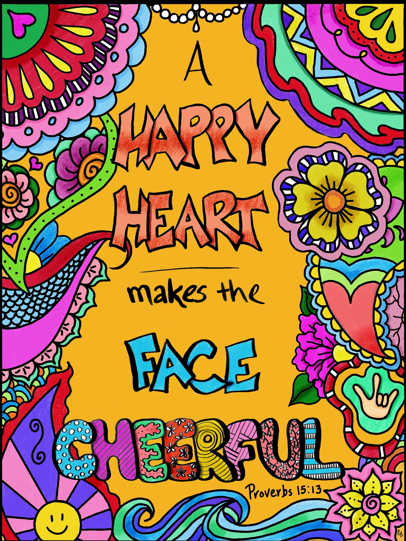 Coloring Page a Happy Heart Makes the Face Cheerful, Prov 1513 Etsy
