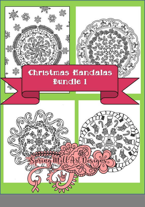 Download Bundle Of 4 Christmas Mandalas To Colorcandy Canes Mittens Etsy