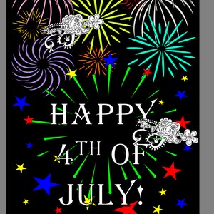 Festeggiamo Pagina da colorare di fuochi d'artificio di buon 4 luglio in due stampabili: sfondo bianco e nero entrambi inclusi immagine 3