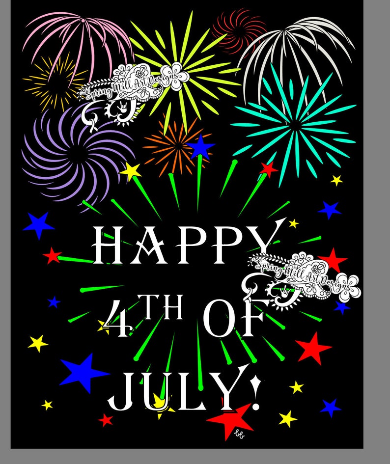 Festeggiamo Pagina da colorare di fuochi d'artificio di buon 4 luglio in due stampabili: sfondo bianco e nero entrambi inclusi immagine 3