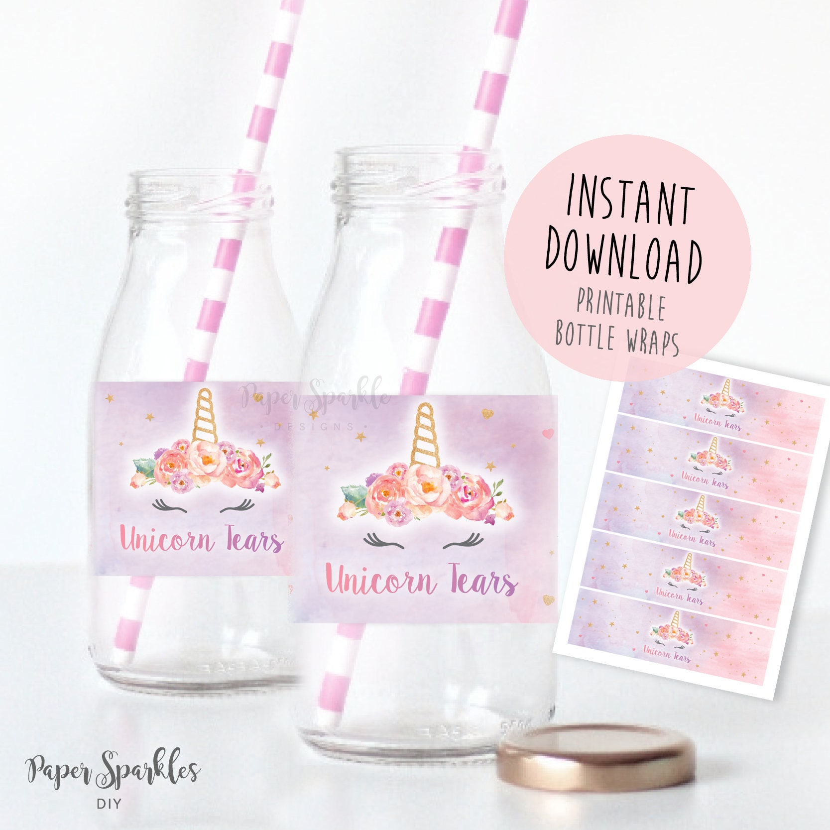 Unicorn water bottle labels Unicorn water bottle Unicorn Etsy