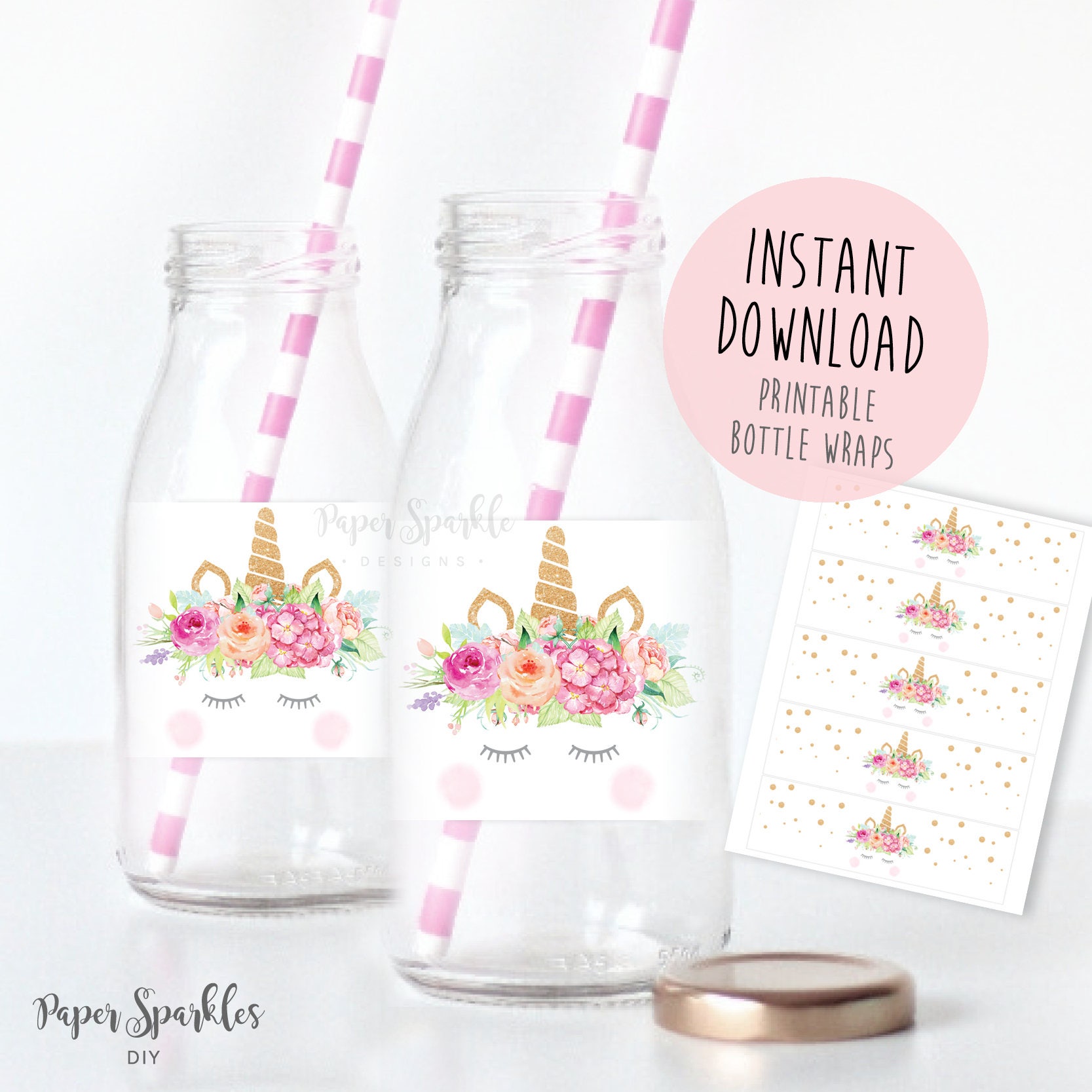 unicorn water bottle labels unicorn water bottle unicorn etsy