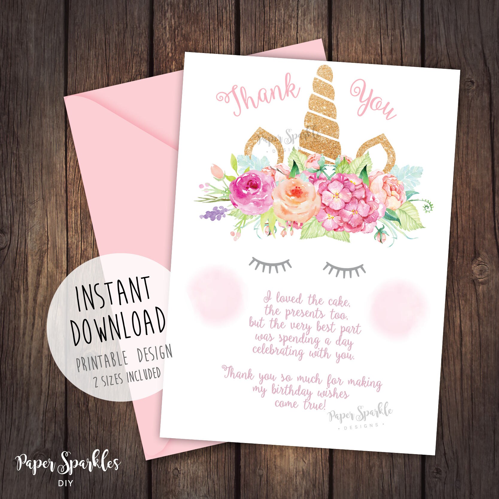 unicorn thankyou card printable unicorn thank you card etsy