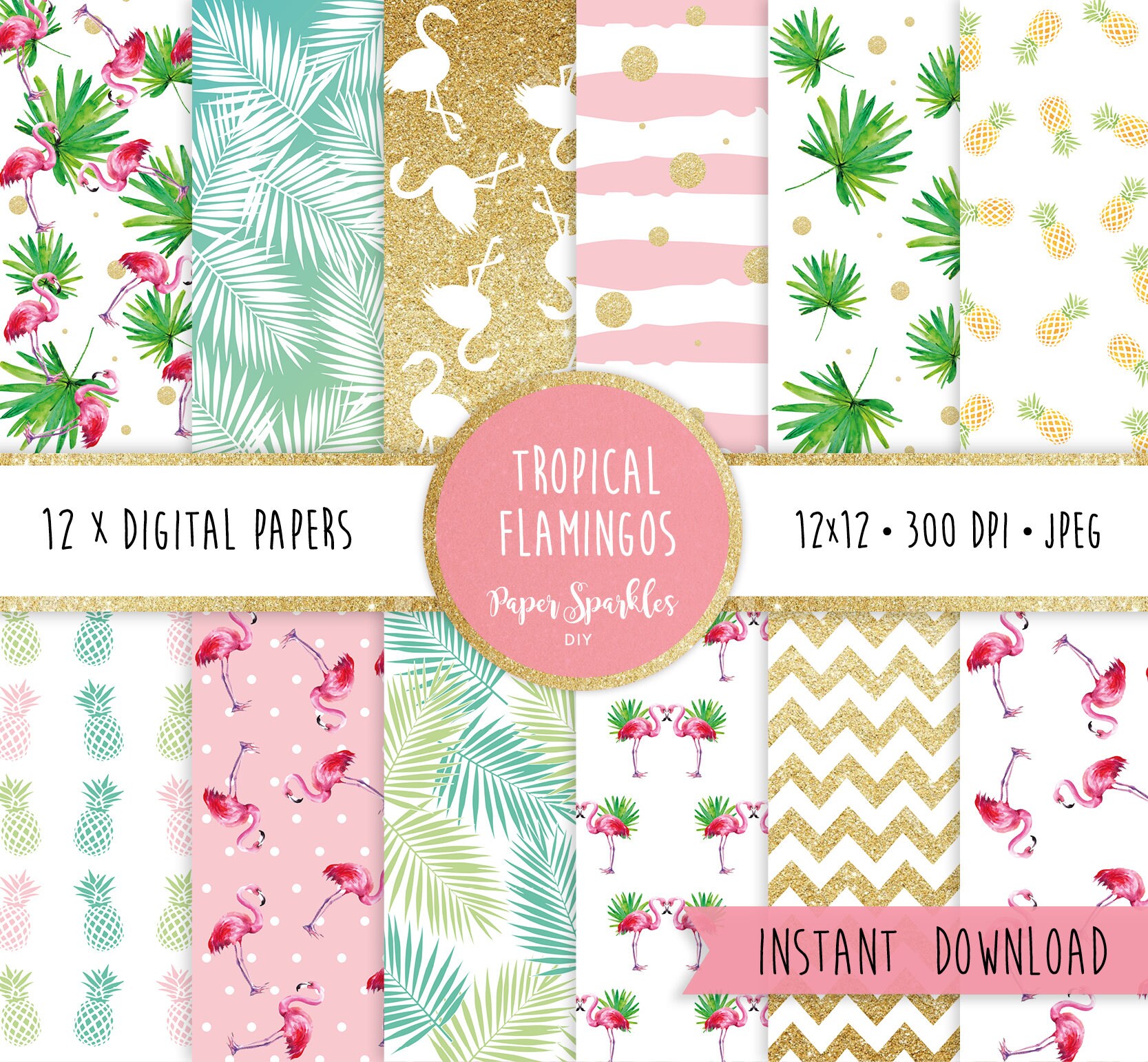 Flamingo digital papers flamingo scrapbook 12x12 Etsy
