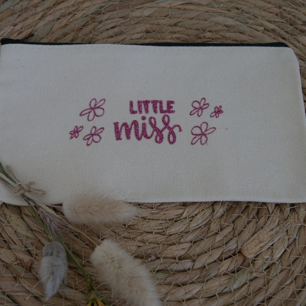 Pochette en tissu little miss paillette rose