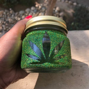 Stash pot, glazen stash pot, stoner cadeaus voor haar, kleine stash pot, glitter stash pot, marihuana pot, stoner geschenken, groene stash pot