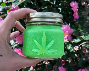 Stash jar, glass stash jar, stoner gifts for her, small stash jar, glitter stash jar, marijuana jar, stoner gifts, green stash jar