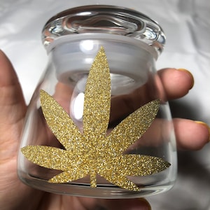 Stash jar, glass stash jar, stoner gifts for her, small stash jar, glitter stash jar, marijuana jar, stoner gifts, gold stash jar